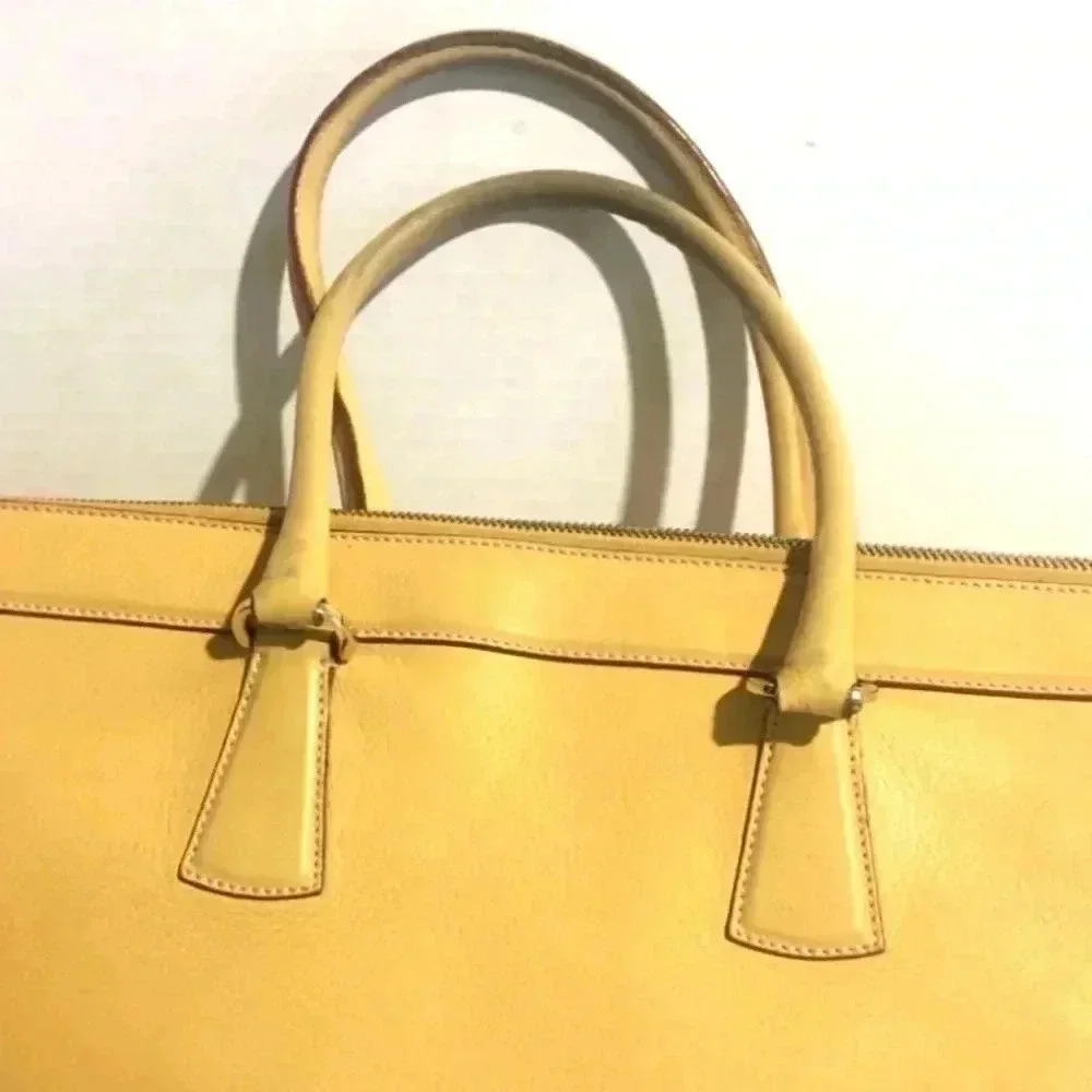 Salvatore Ferragamo yellow/ beige leather satchel handbag